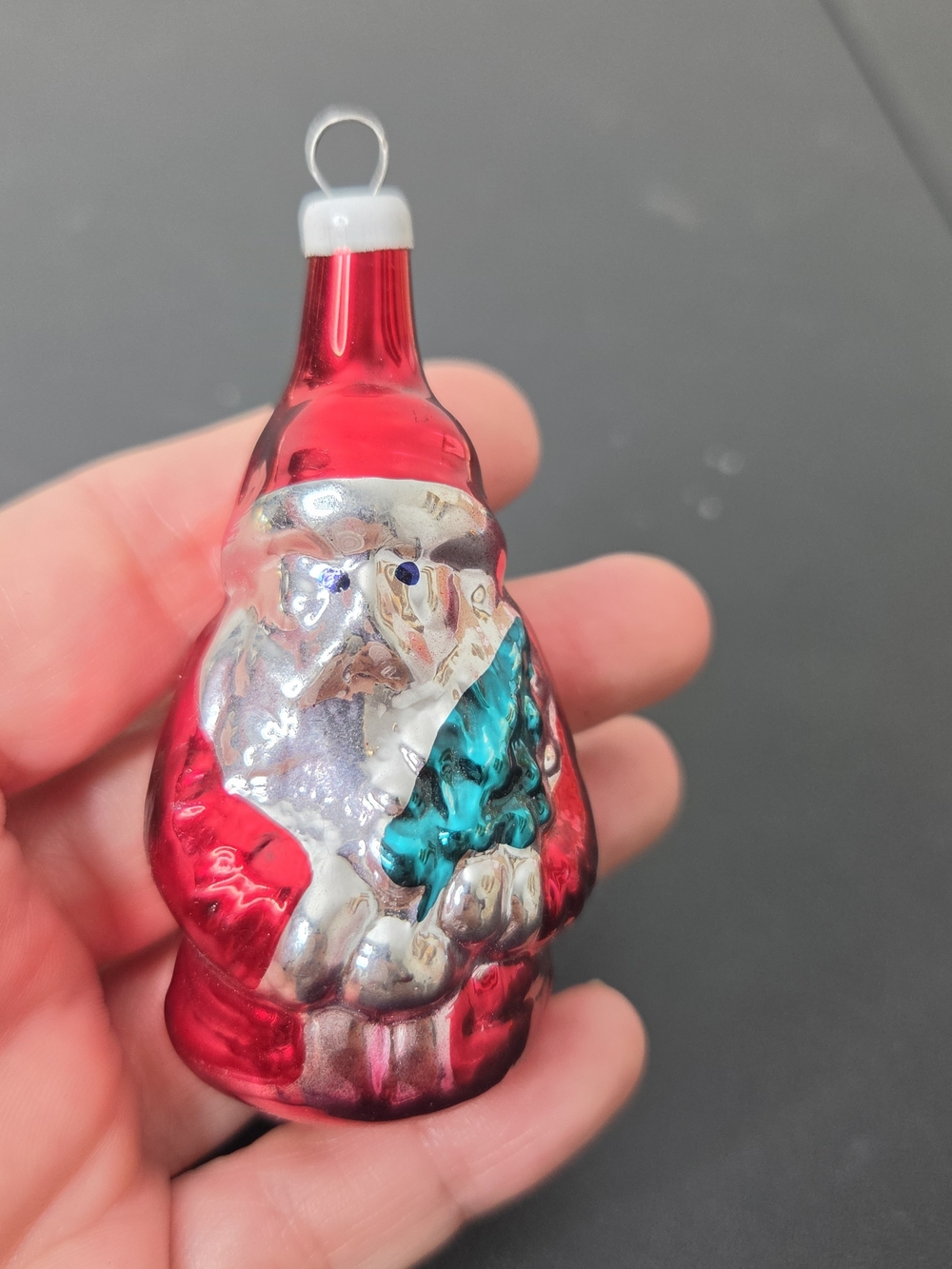 Vintage Mercury Glass Santa Claus Christmas Ornament